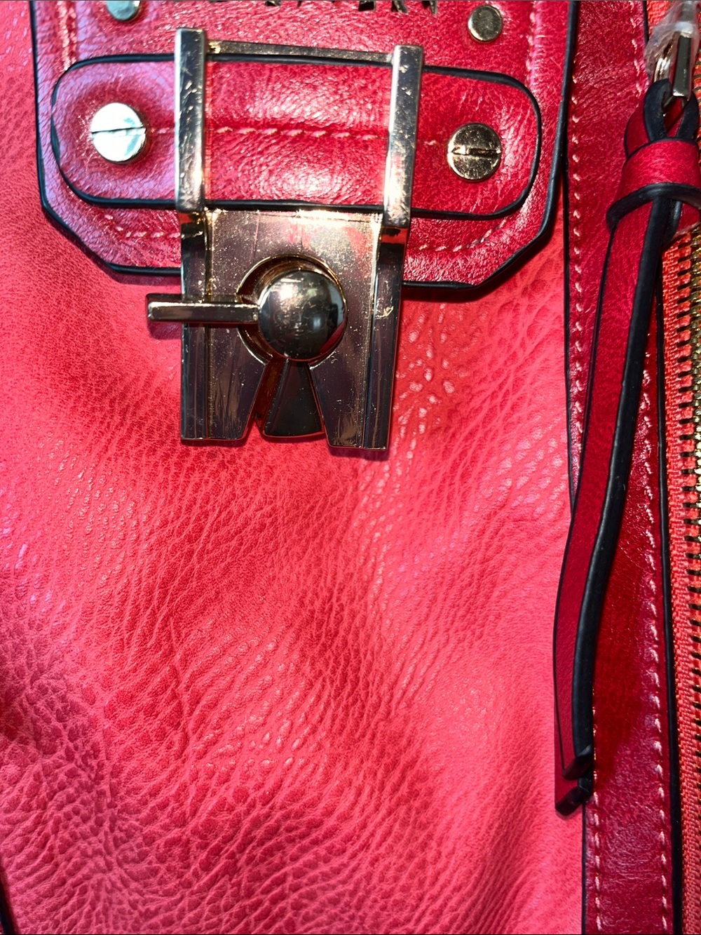 Red Studded Shoulder Satchel Bag - Women - Picture 2 of 4